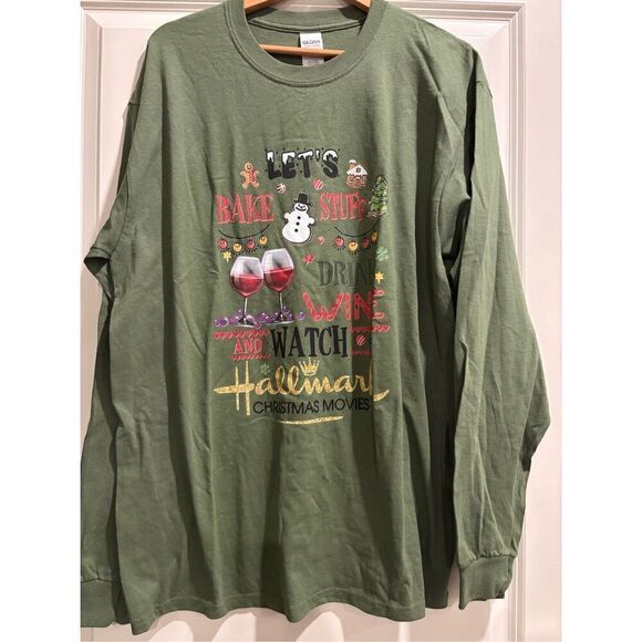 Let's Bake, Drink Wine and Watch Hallmark Movies Christmas Long Sleeve size Larg - Picture 1 of 2